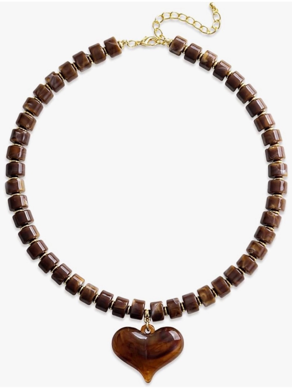NEW Acrylic Brown Heart Pendant Bead Necklace
